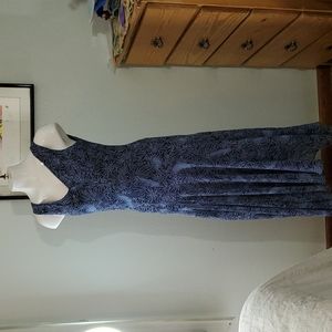 DRESSBARN Women's Navy Blue-V-Plunge Neck-Slip-on Dress-White Swirls-Sz 6